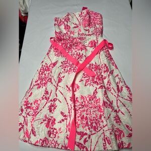 Lilly Pulitzer Sienna Strapless Dress Caliente Pink & White Lace Sz 00 NWT